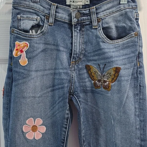 MM Vintage Embroidered Light Blue Denim Flare Jeans - Picture 5 of 14